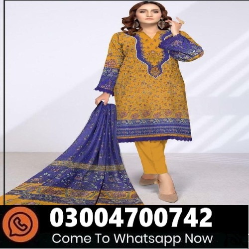 3Pcs Women’s Unstitched Lawn Printed Suit In Pakistan