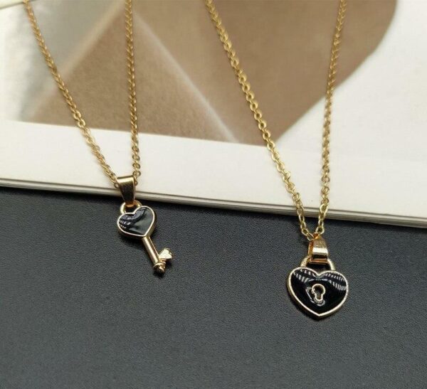 2 Pcs Women Trendy Heart Key Lock Necklace In Pakistan - Image 2