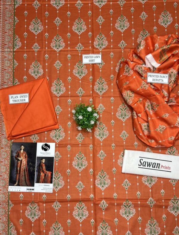 3Pcs Women's Untitched Lawn Printed Suit In Pakistsan - Image 3