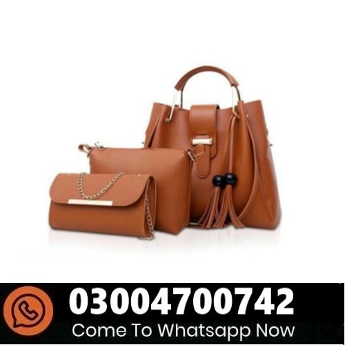 3Pcs Women’s PU Leather Plain Handbag In Pakistan