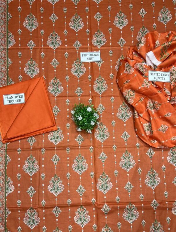 3Pcs Women's Untitched Lawn Printed Suit In Pakistsan - Image 4